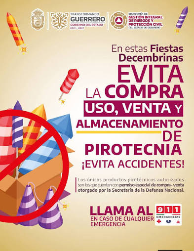 Protección Civil pide coordinación con municipios e iglesias para evitar tragedias por uso de pirotecnia en Guerrero