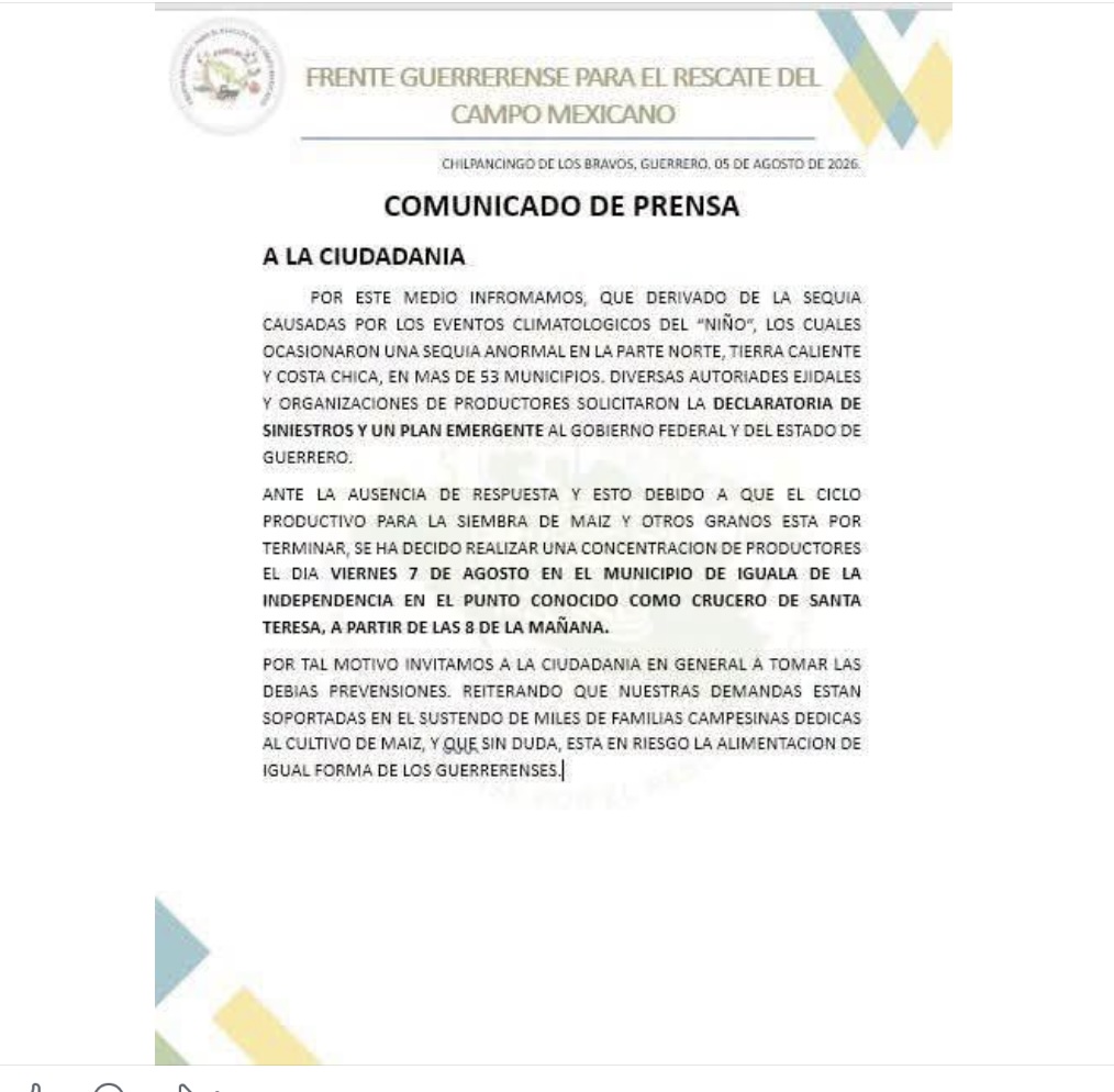 Campesinos de Iguala protestarán para exigir declaratoria de desastre ante escasez de lluvias