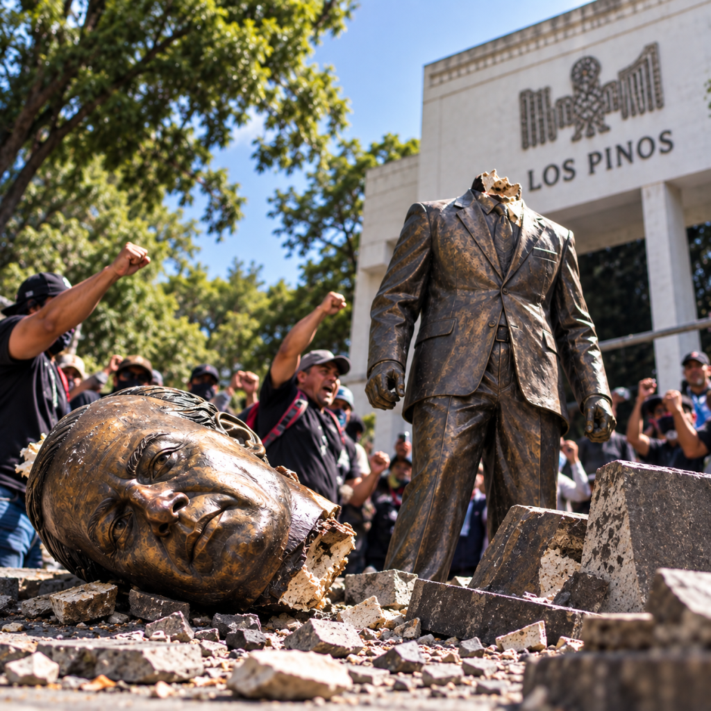 370459df-22e3-4ed7-84fc-00a98beff9e6-1024x1024 Decapitan estatua de Felipe Calderón en Los Pinos durante protesta de extrabajadores de Luz y Fuerza