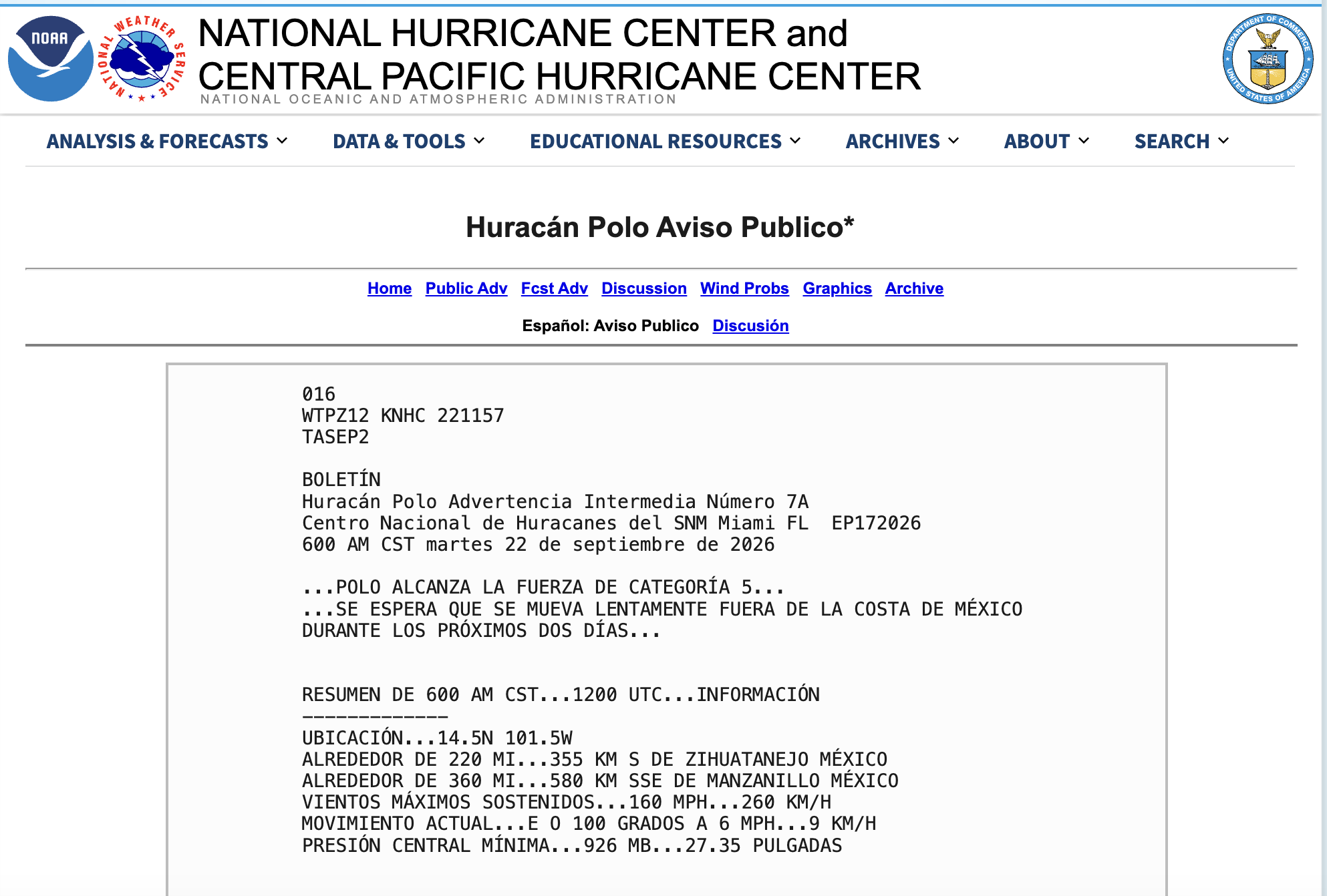 Pronóstico del Centro Nacional de Huracanes de Estados Unidos prevé que Polo se aleje de las costas de Guerrero