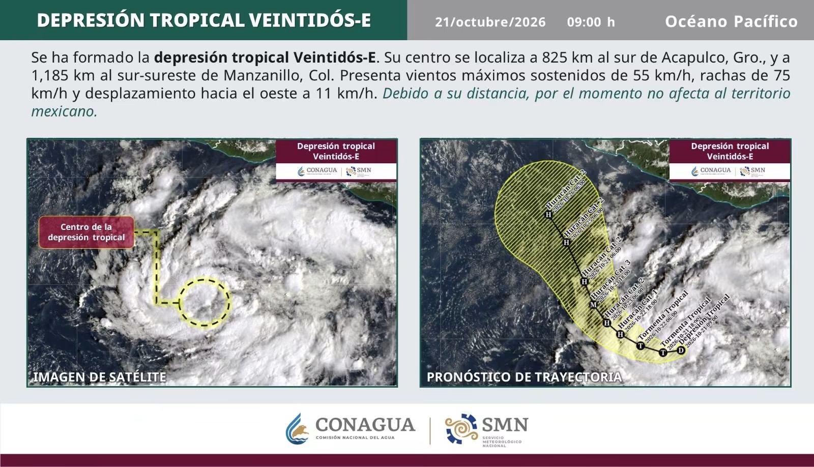 Se forma la depresión tropical Veintidós-E al sur de Acapulco